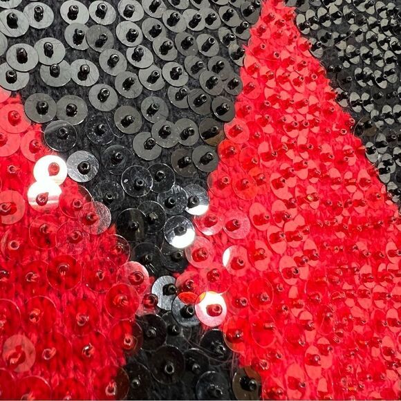 Vintage 90’s Sweater Black Red Argyle Sequin Wool Angora Silk Turtle Neck Size M - Picture 12 of 15